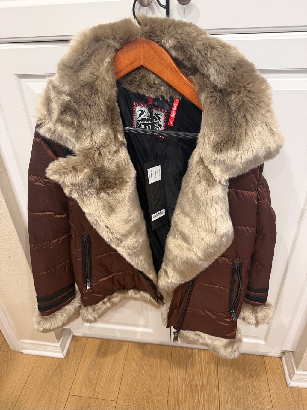 Women’s Brown Faux-Fur Trim Puffer Jacket